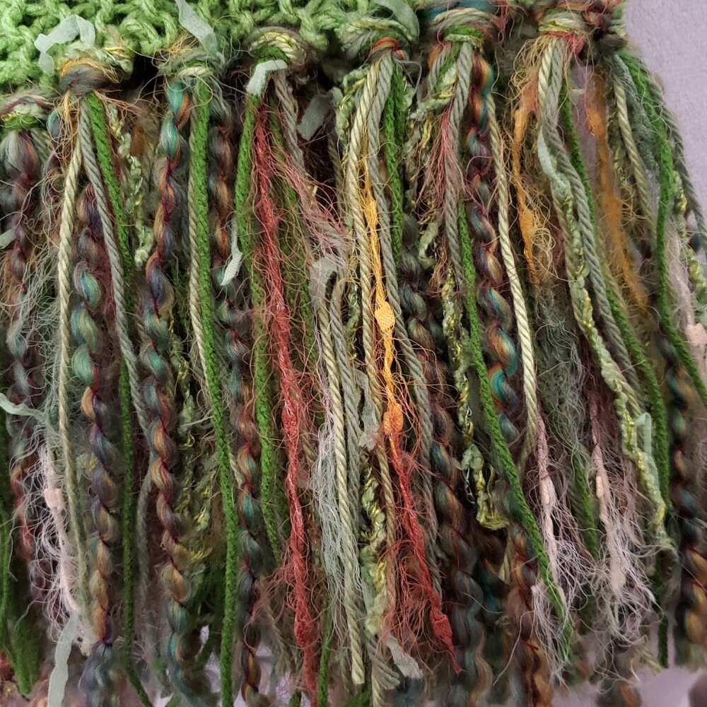 NEW Hand Knitted Green Ombre Infinity Boho Cowl‎ Scarf Fringe Knit Cottagecore - Picture 4 of 7